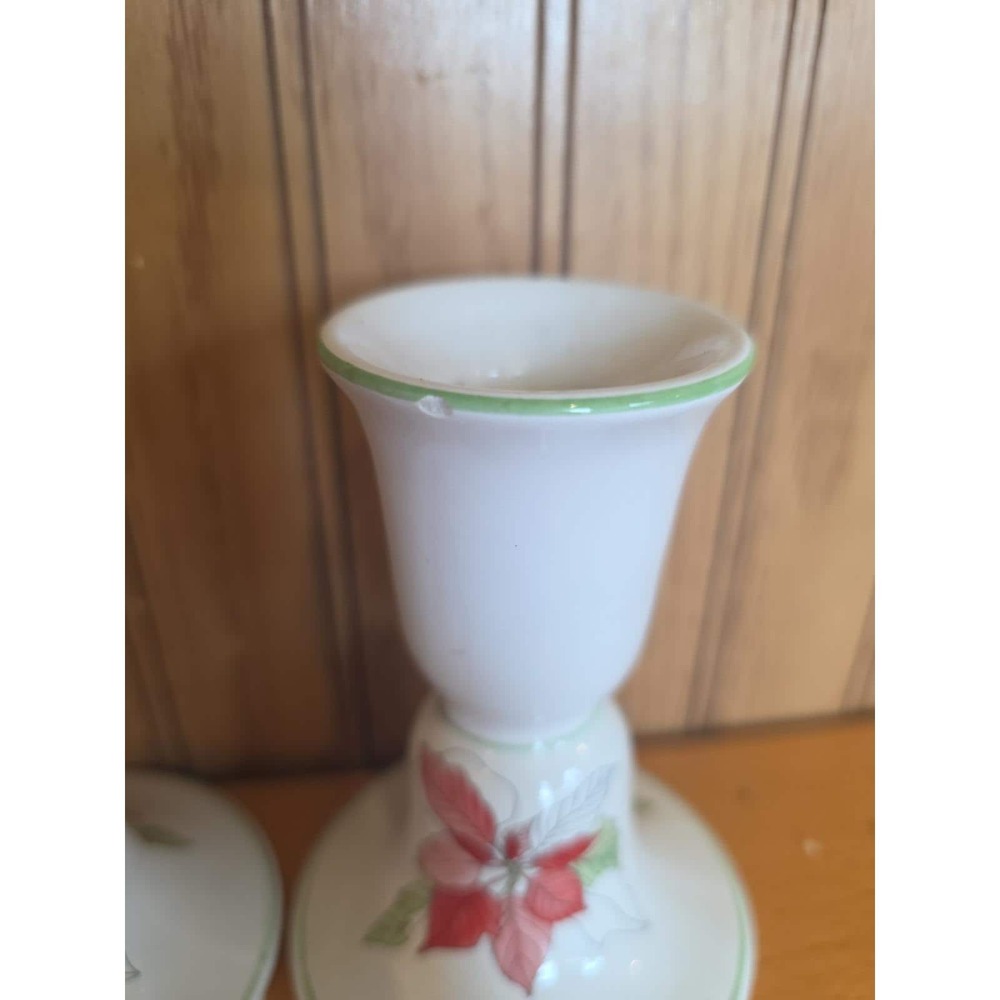 Block Bernarda Poinsettia Candlesticks Mary Lou Goertzen 1982 Set of 2 Japan - Picture 3 of 5